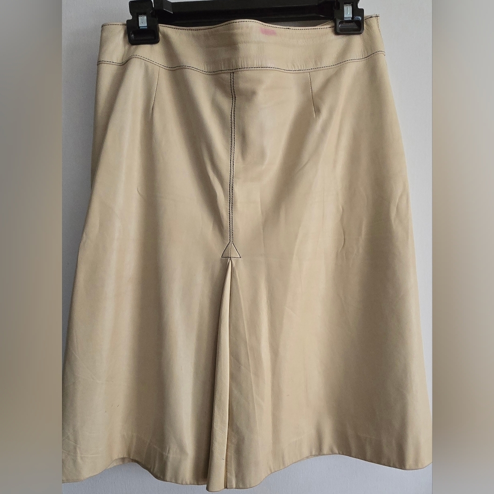 Vintage Carolina Herrera Cream Leather Skirt, Size 14